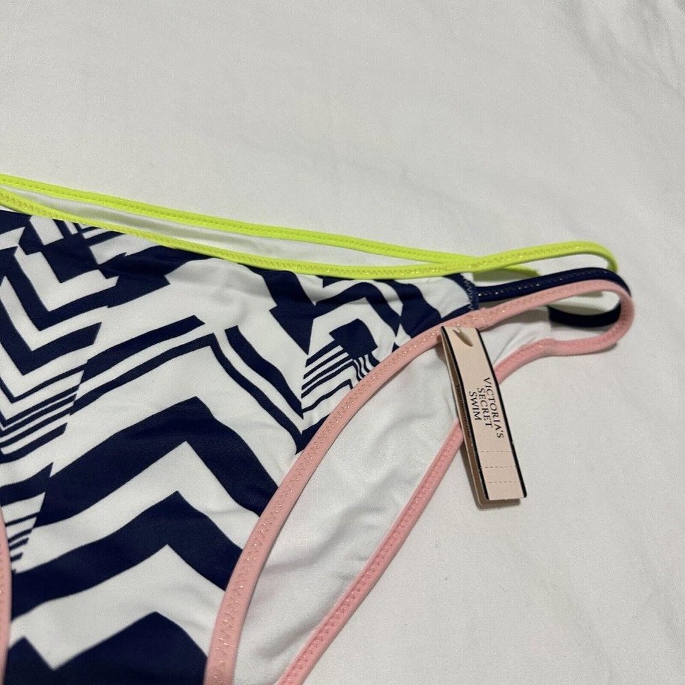 Victoria’s Secret Strappy Cheeky Bikini Bottom Sz M Medium NWT Blue White Green - Picture 2 of 7